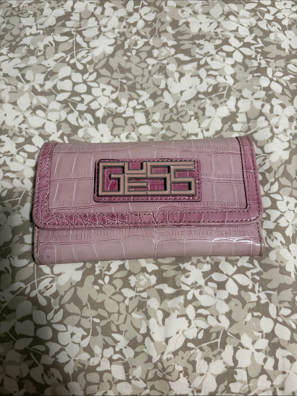 Guess by Marciano Pink Croc-Embossed Fold-Over Wallet